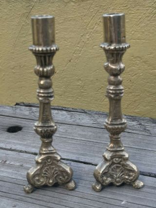 Vintage Set Of Two Brass Altar House Miniature Candle Holder 4 1/4 " (11 Cm) Tall
