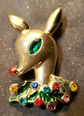 Vintage Christmas Brooch - Rudolph The Red Nose Reindeer - 2 " By 1 1/4 "