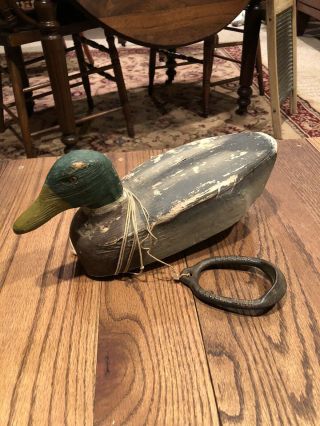 Authentic - Antique Hand Carved Wooden Mallard Duck Decoy  With Weight