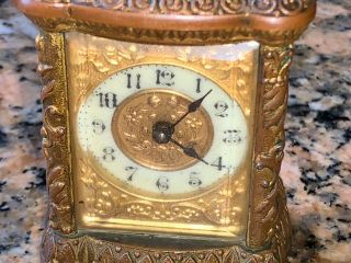 Antique Bronze Carriage Clock Small 3 1/2 Inches