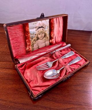 Rare Gorham Co.  Sterling Silver Youth Set Fork,  Spoon,  & Knife: Nursery Rymes