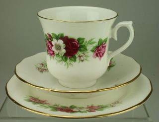 Vintage Queen Anne Rose Floral Trio Cup Saucer Side Plate Bone China Kc184