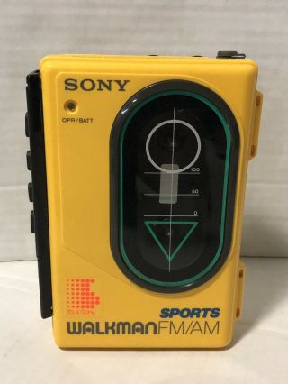 Vintage Sony Yellow Sports Walkman Fm/am Radio Stereo Cassette Player Wm - F45