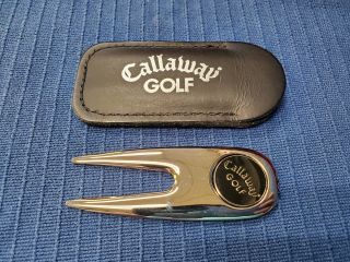 Vintage Callaway Golf Divot Tool With Magnetic Ball Marker & Leather Sheath
