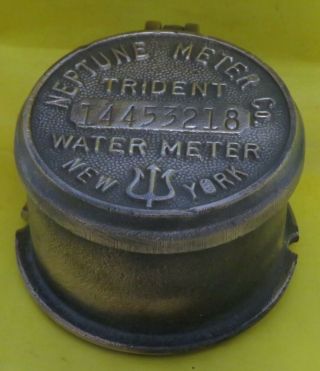 Vintage Brass Neptune Meter Co.  Water Meter Lid - & Meter York - Steampunk Art