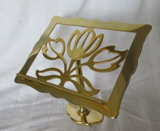 Vintage Bonwit Teller Brass Cookbook Bible Stand W Tulips Made In Italy