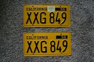 1956 California License Plates,  Pair,  Xxg 849,  Yom Dmv Clear