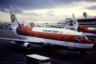 35mm Colour Slide Of Frontier Boeing 737 - 214 N7388f