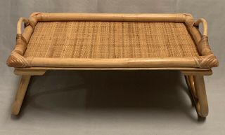 Vintage Tiki Bamboo Rattan Wicker Tray Lap Serving Bed 21”x13”x11 1/2”