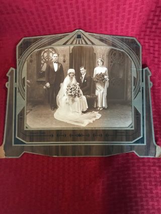 Vintage Wedding Photo Bride & Groom With Wedding Party 8x10 Circa 1920 - 1930s