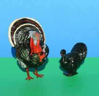2 Vintage Figurines - Hand Painted Turkey (germany) & Black Turkey