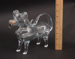 Antique Circa - 1900 Danish Gin - Pig,  Hand Blown Glass Figural Dog,  Decanter Bottle