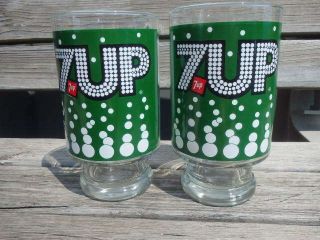 Set Of 2 Vintage 7up Drinking Glasses Soda Collectible 32 Oz Advertising