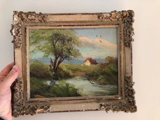 Antique Vintage Oil On Canvas/board Floral Scenic Nature By Verlon