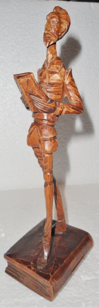 Vintage Wood Carved Carving Of Don Quixote On Book Stand With Book I " 1 " In Hand