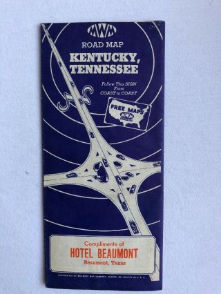 Vintage Mwm Kentucky And Tennessee Road Map Compliments Of Hotel Beaumont Texas