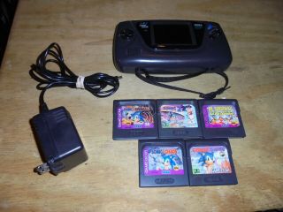 Vintage Sega Game Gear System W/5 Games And Power Cord Sonic 1 2 Chaos