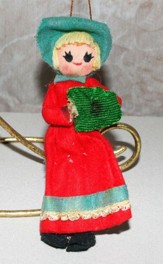 Vintage R Dakin Dream Dolls Christmas Ornament Red Felt Dress 5 ½” Tall Japan