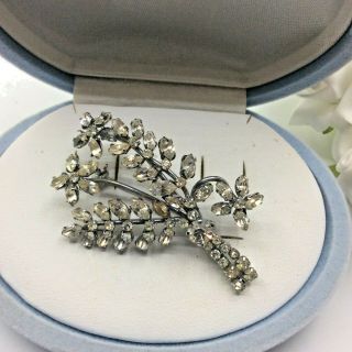 Vintage Jewellery Clear Crystal Rhinestone Silver Tone Flower Spray Brooch Pin