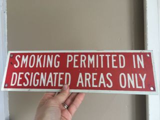 Vintage Metal Sign No Smoking Red Designated Areas Only Gas Oil Station