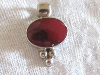 G1/2 Vintage Sterling Silver Red Cabochon Stone Slide Pendant/ Ati 925/ Mexico