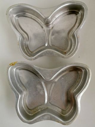2 Vintage Aluminium Butterfly Shape Cake Baking Tins Pans 9 " Wide (9994)
