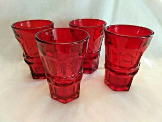 Fostoria Argus Ruby Red Mid Century Vintage Tumblers,  Set Of 4 Signed Hfm 5 1/8”
