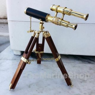Collectible Brass Telescope Tripod Wooden Vintage Style Spyglass Antique Gift