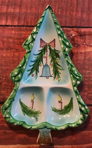 Vtg Holt Howard Christmas Tree Dish 1959 Divided Ceramic Candy Nuts Mcm Japan