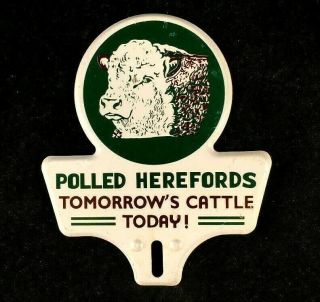 Vintage Polled Herefords License Plate Topper Rare Old Advertising Sign 1950s