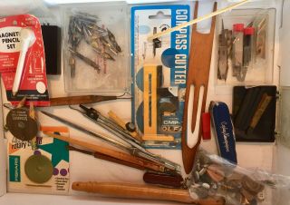 Vintage - Junk Drawer Of Art Supplies Compass Pen Tips Blades And More Lqqk