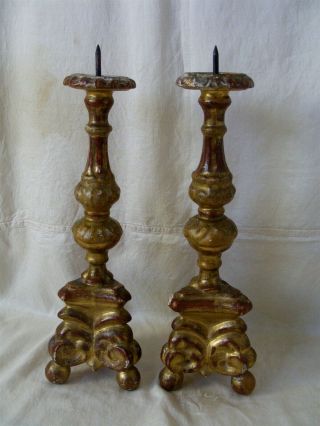 Pair Antique 18th Century Carved Giltwood Candlesticks