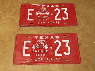 Vintage Texas Automobile License Plate Matched Pair Antique Auto 1968 E 23 Set