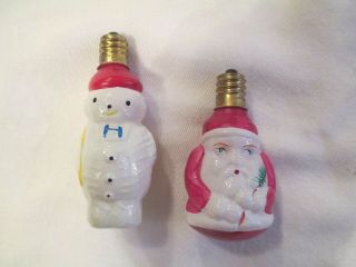 2 Vintage Milk Glass Figural Christmas Tree Light Bulb Ornaments Santa & Snowman