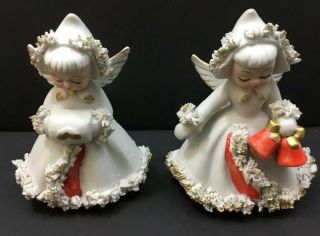 Vintage Christmas Angels 2 Spaghetti Figurine Ceramic Candle Holders Made Korea