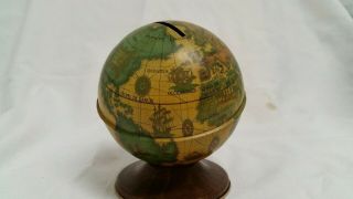 Vintage Ohio Art 5 Inch Metal Globe Old World Bank With Stopper
