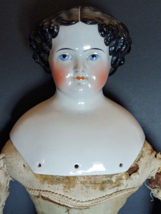 Very Rare Antique 1860 ' s German China Doll Head and Cloth Body.  Alt,  Beck & Gott 3