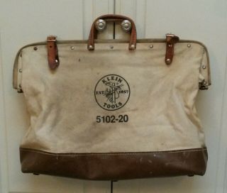 Vintage Klein Tools Tool Bag 5102 - 20 Canvas Leather Lineman Shop Home Storage