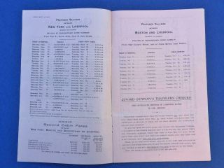 CUNARD LINE SECOND CABIN RATES & SAILINGS 1907 INC.  LUSITANIA MAIDEN VOYAGE. 3
