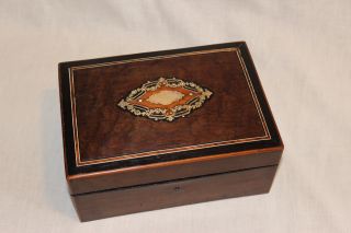Antique French Napoleon Iii Marquetry Box With Brass Inlay