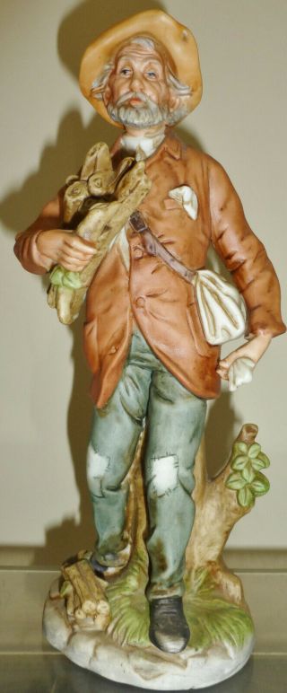 Vintage Homco Old Man With Firewood Statue Figurine,  8884,  10 " Tall