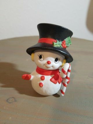 Vintage Ceramic Snowman Holding A Candy Cane