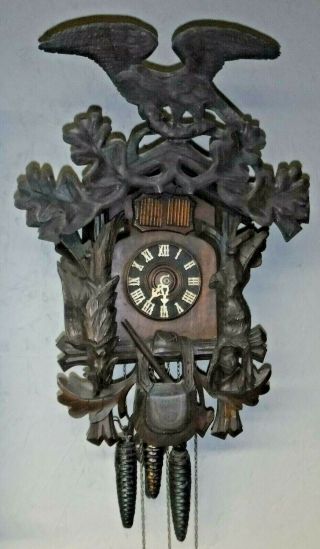 Antique Black Forest Quail Cuckoo Clock German Musical 3 Weight Hunter Style