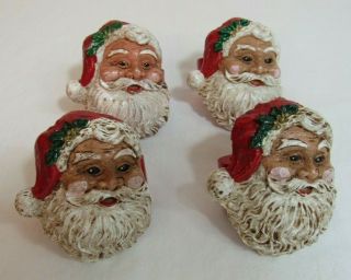 Sweet Set 4 Vintage Wood/resin Christmas Old World Santa Claus Napkin Rings