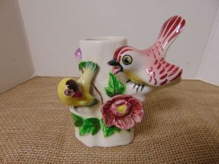 Vtg Lefton Birds Flower Planter Vase Japan 4.  75 "