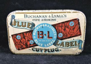 Vintage Blue Label Cut Plug Flat Pocket Tobacco Tin Litho York