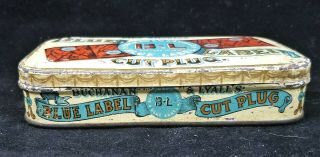 Vintage BLUE LABEL CUT PLUG Flat Pocket Tobacco Tin Litho York 2