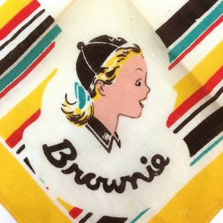 Vintage Brownie Girl Scout Handkerchief 8.  5 " Sq.  Uniform Memorabilia Nostalgic
