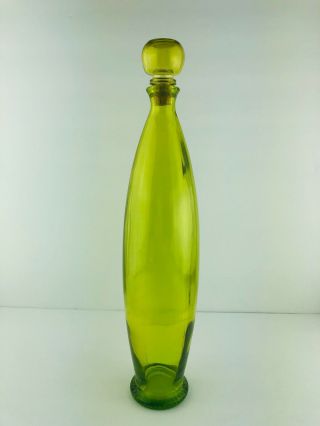 Decorative Tall Light Green Glass Bottle Vtg Style With Cork Stopper 14 "