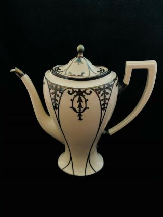 Antique Lenox Beleek Tea - Coffee Pot Old Mark 1889 - 1906 Sterling Silver Overlay